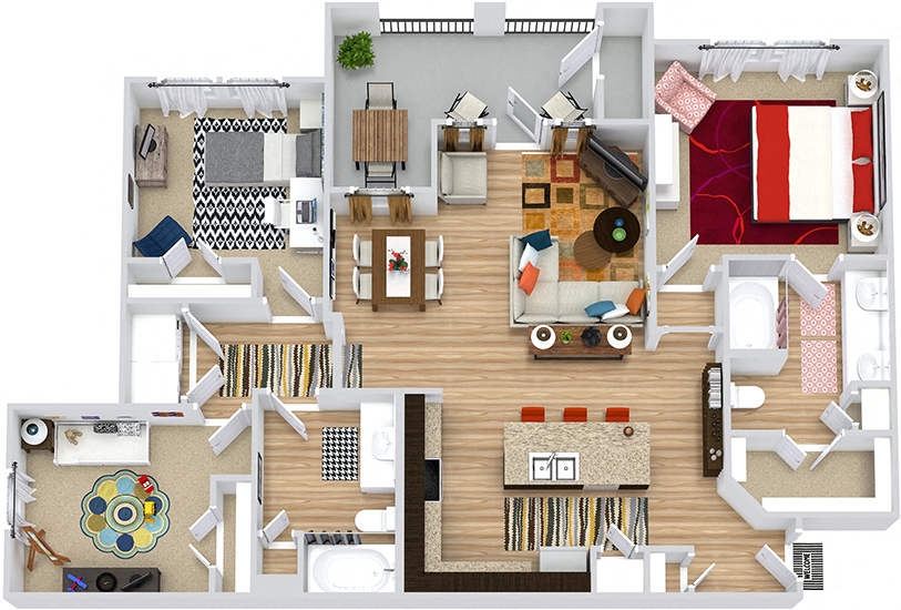 Floor plan for 3 beds, 2 baths, 1250 sqft